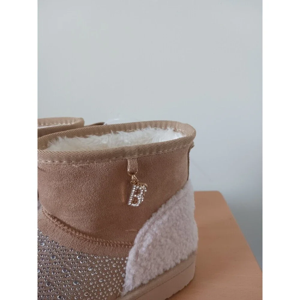 Bebe Faux Fur Winter Boots Rhinestones Fashion Bling Tan‎ Size 7